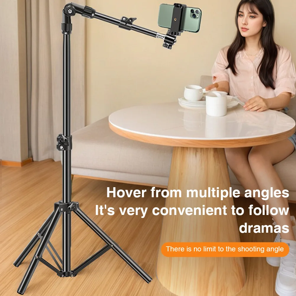 Trépied de prise de vue aérienne stable 1,7 m avec barre horizontale rétractable, réglage universel, utilisation multi-scènes pour téléphone, diffusion en direct/aliments