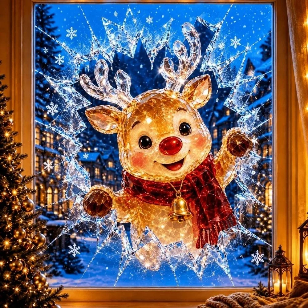Broken Glass Effect Christmas Window Clings Removable 3D Visual Effect Window Glass Stickers Reusable Holiday Window Clings