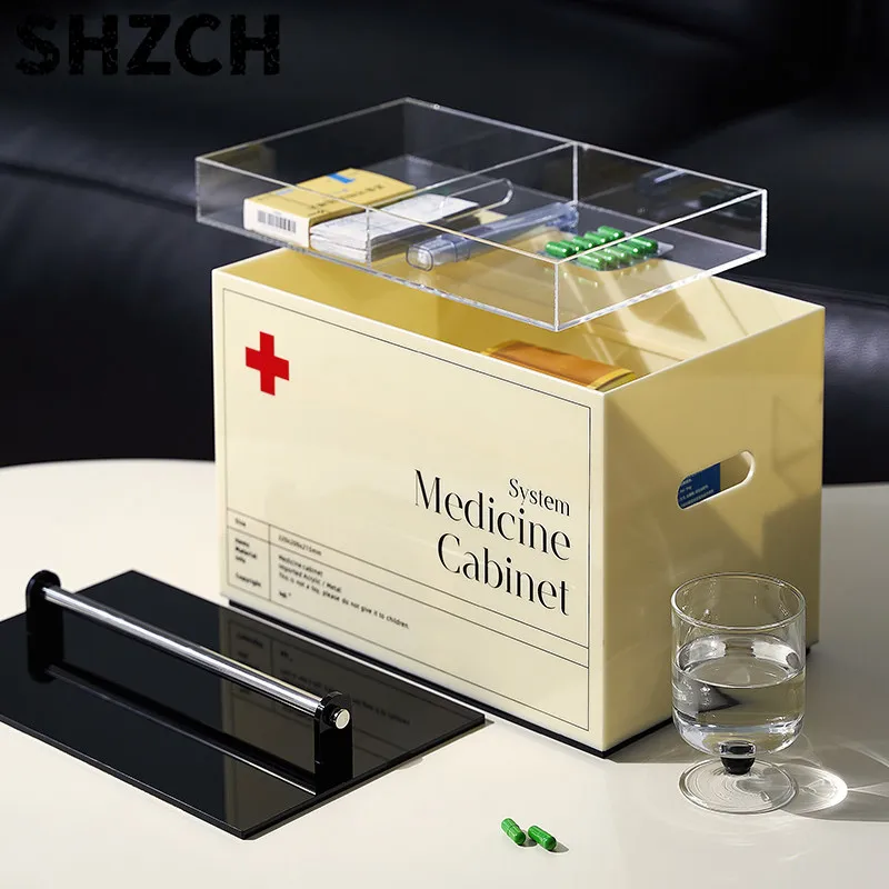 Large Capacity Acrylic First Aid Kit with Metal Handle, Complete Medicine Storage Box for Home & Travel Emergency Supplies