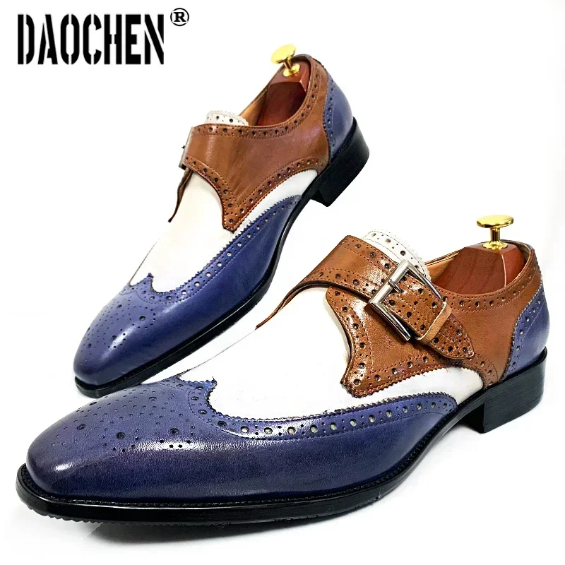 Luxury Brand Men\'s Genuine Leather Shoes Buckle Strap Loafers Casual Mens Dress Shoes Black Office Wedding Shoes For Men
