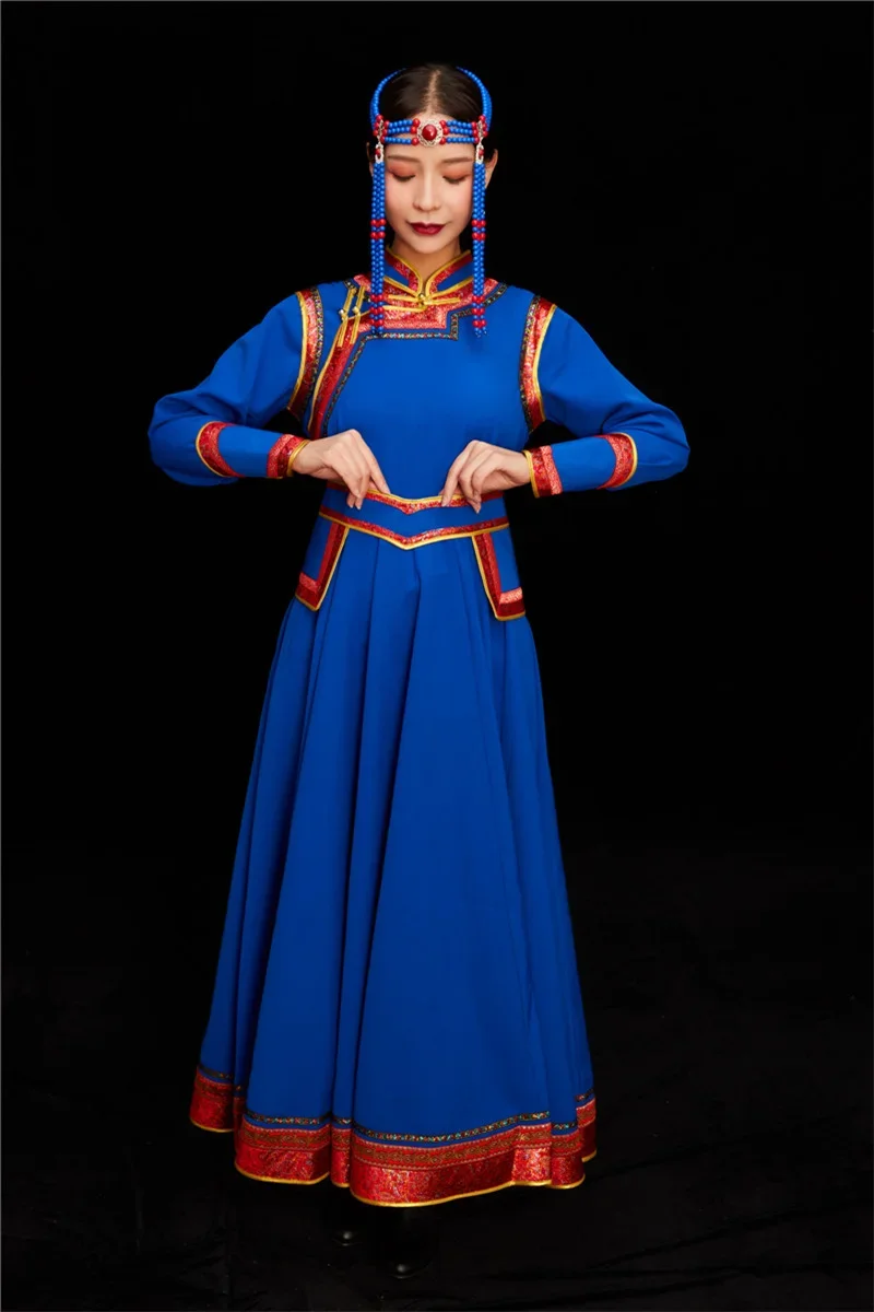 Robe mongole carrée pour adultes, robe de danse, robe de scène féminine, jupe évasée, vêtements de la minorité ethnique