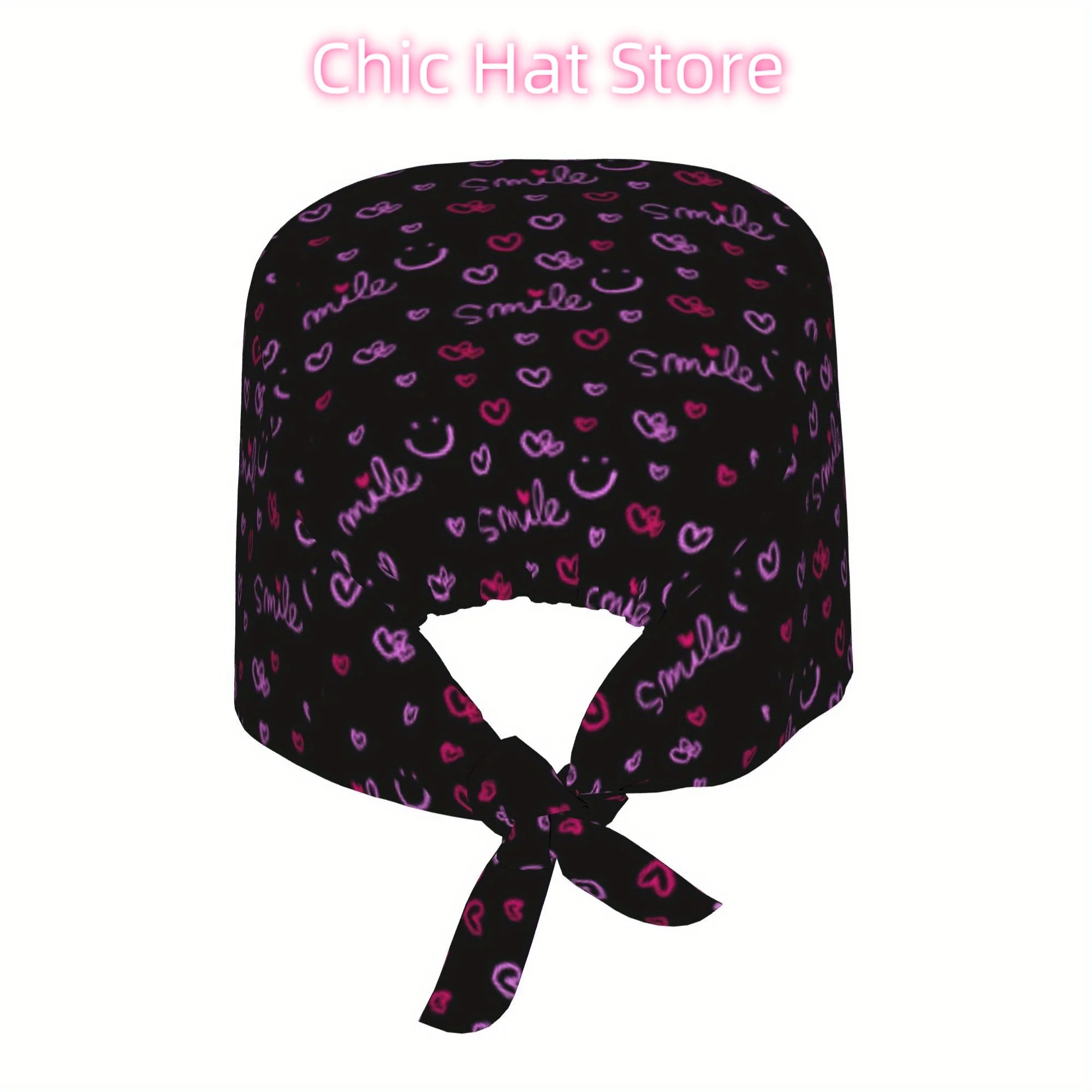 1pc Love Heart Unisex Stylish Printed Work Cap - Lightweight Adjustable Skull Cap Tie-Back Nurse Hat, Dustproof Chef & Cooking C
