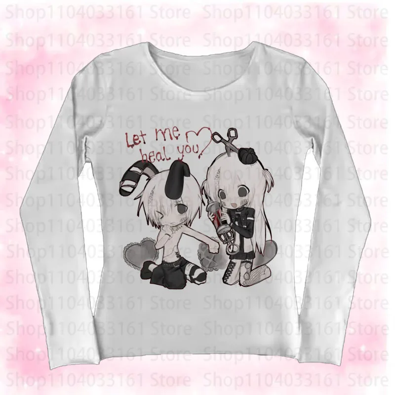 Anime Girl Y2k T-shirt Gothic Baby Tees Y2k Kitty Women's T-shirts 2000s Tops 90s Clothes Vintage Crop Top Women Clothing Female