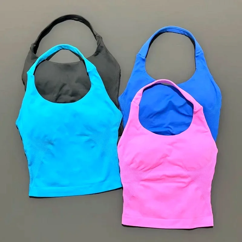 Gym Sports Top Women Seamless Yoga Tank Longline Strappy Top Open Back Bra Sportswear Gym Clothing Running Workout Halter view 3