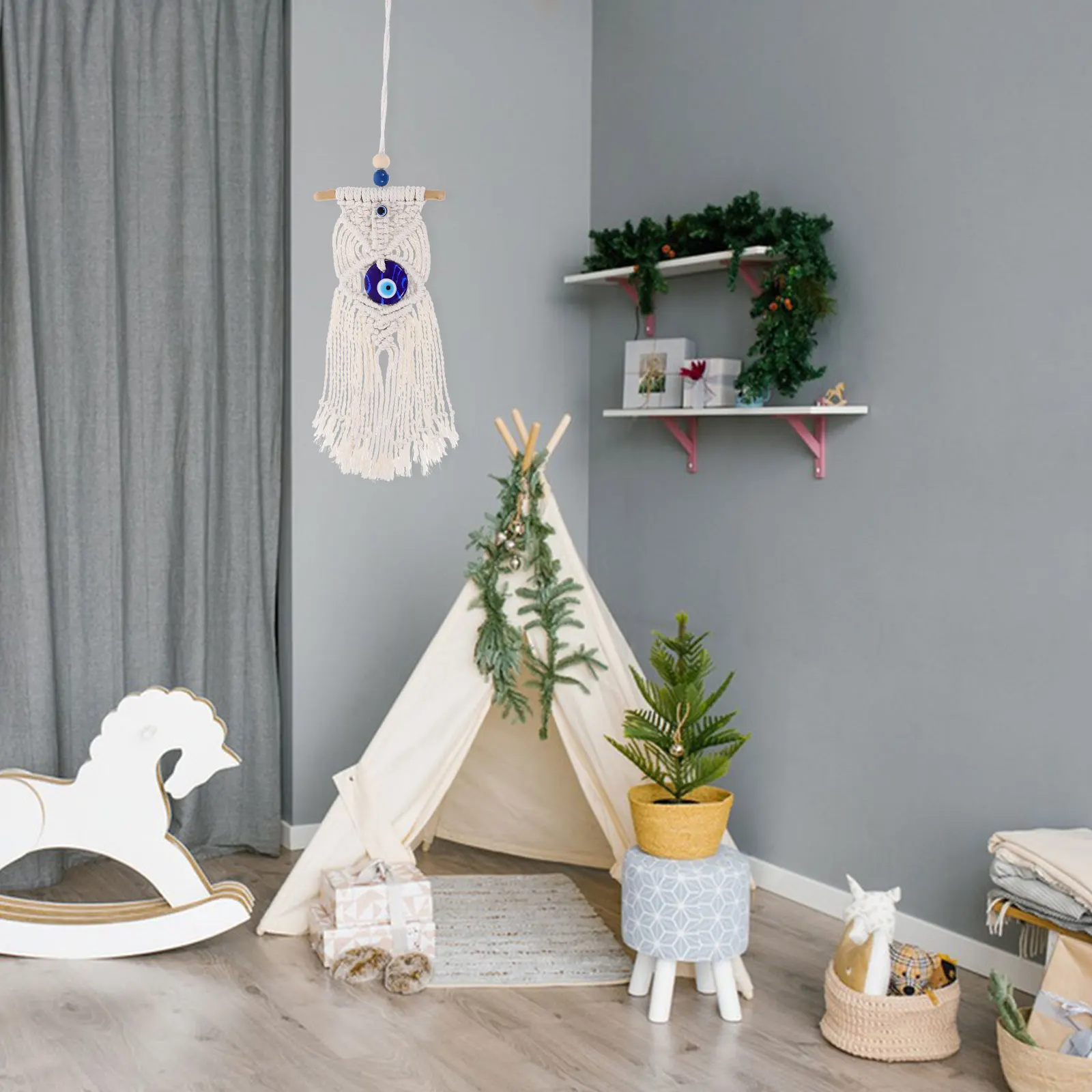 

'S Eye Tapestry Macrame Wall Hanging Hand Woven Cotton Rope Tassel Pendant Bohemia Style Home Bedroom Decor Woven Hanging