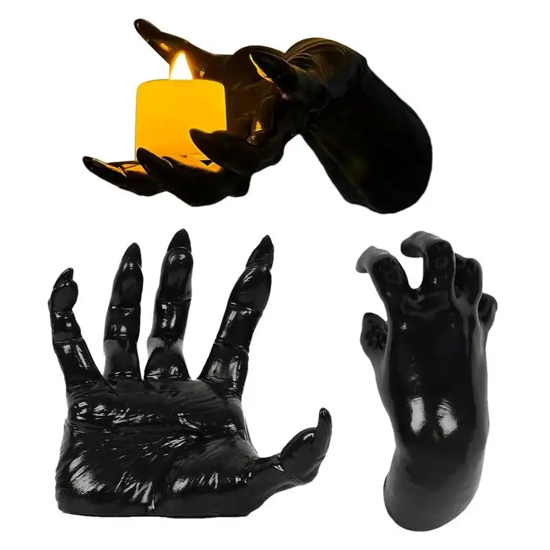 3pcs Halloween Gothic Witch Hand Statue Resin Gothic Wall Art Hands Wall Hanging Devil Hands Sculpture Home Decor Scary Props