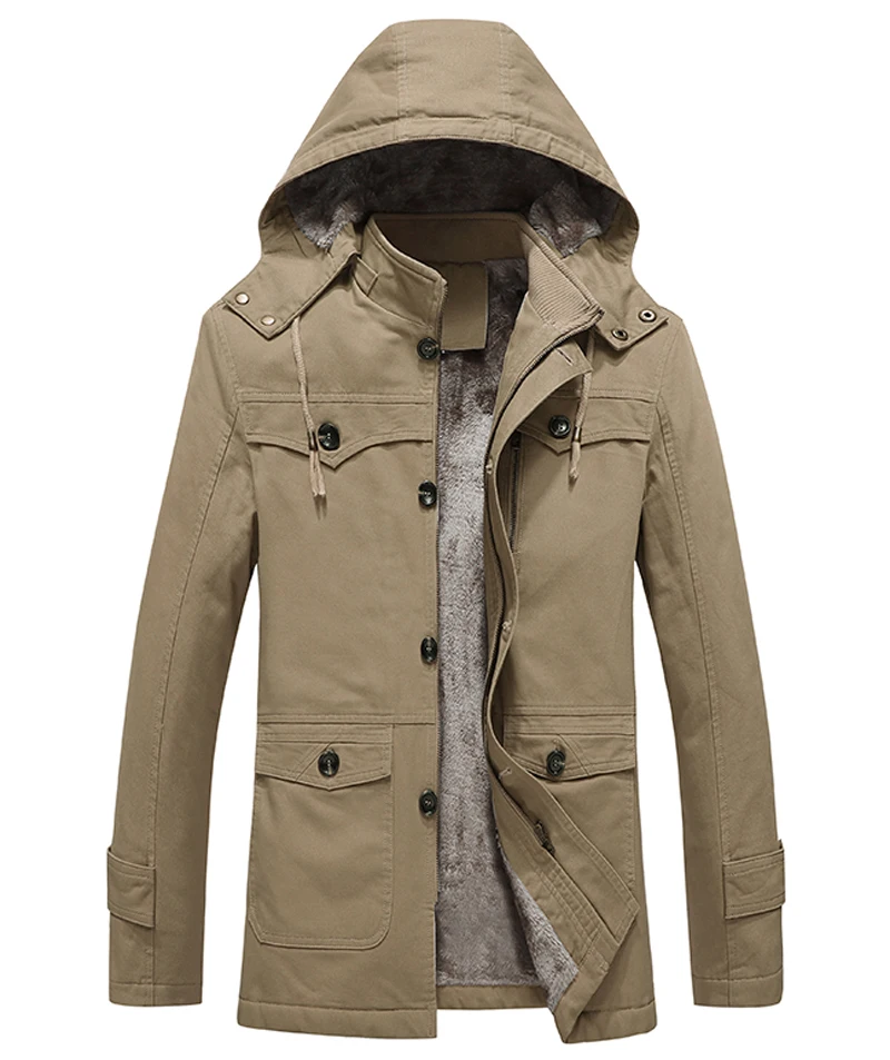 Military Cargo Coat Mens Thick Warm Man Jacket Winter Parkas Casual Cotton Padded Jacket Male Multi-Pocket Fur Hoodies Men Parka
