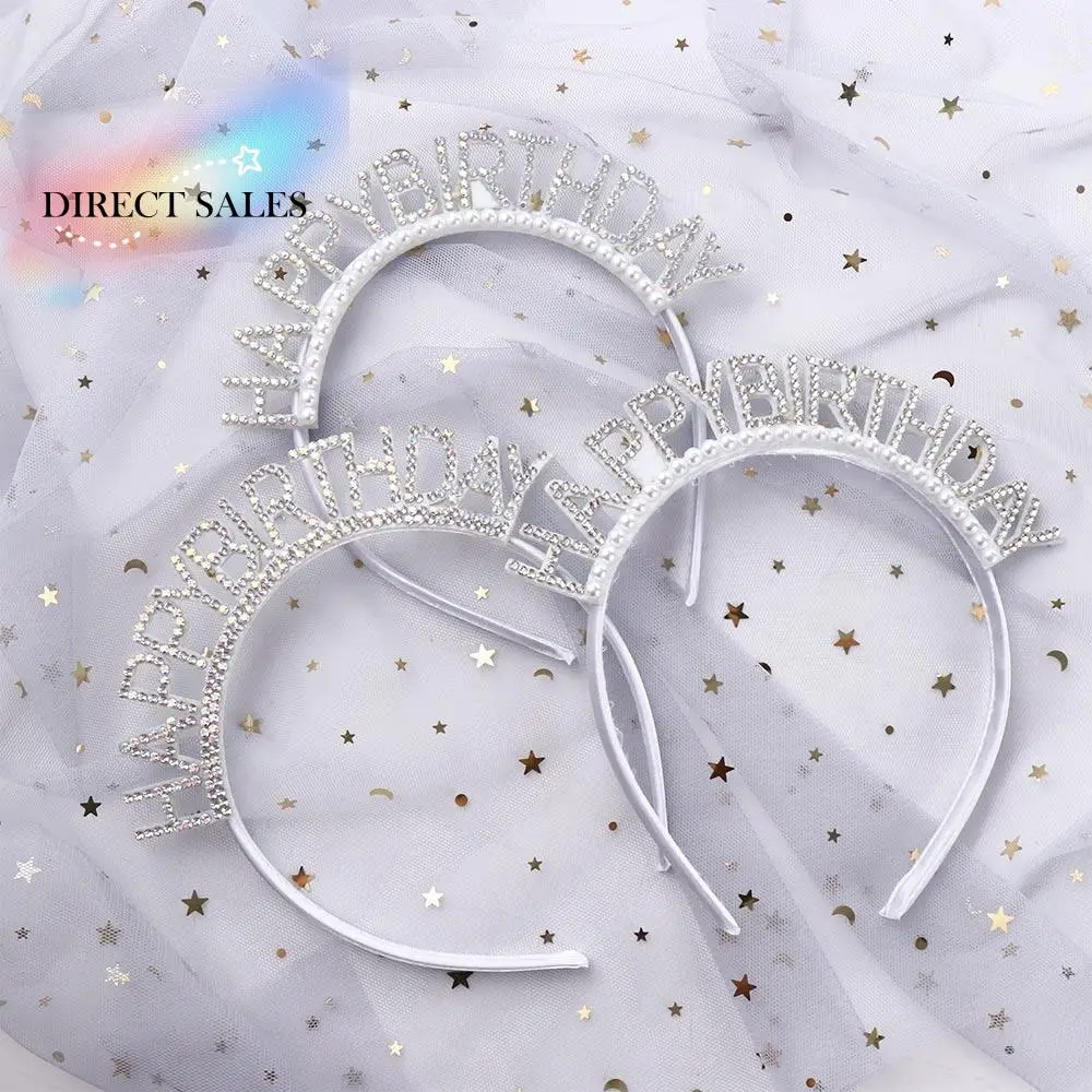 

Women Birthday Gift Birthday Decoration Pearl Queen Happy Birthday Headband Rhinestone Crown Female Jewelry Birthday Hair Hoop