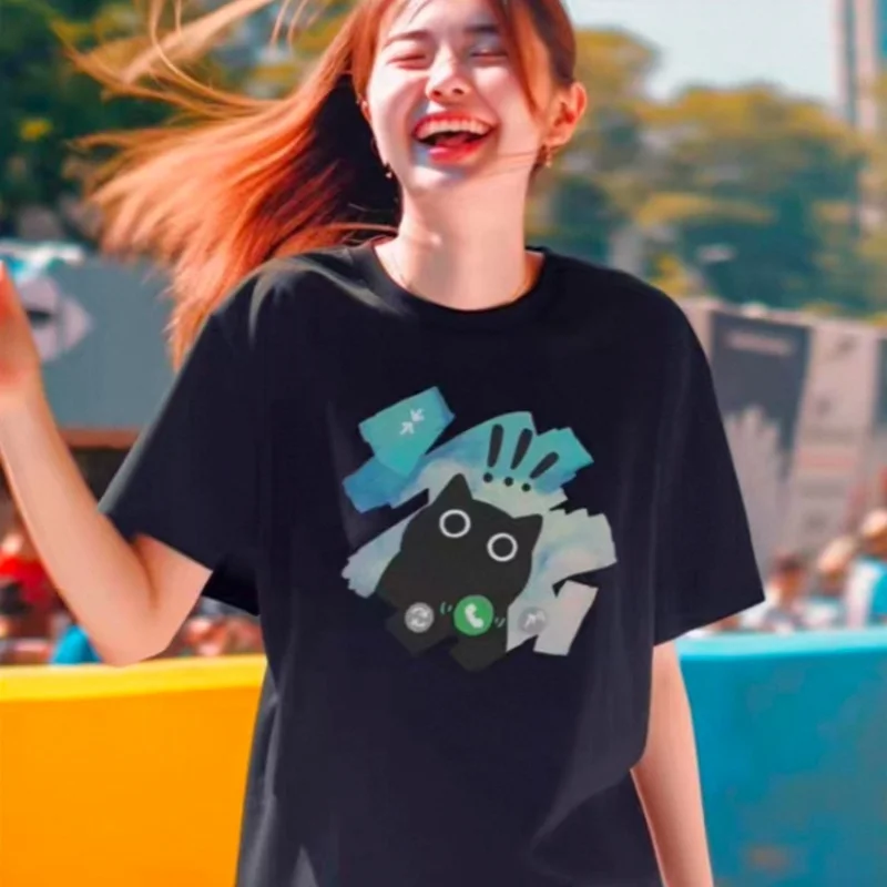 ZAZOMDE Voice Call Cat Japanese Style T Shirt Men Women Fashion Tshirts Summer Tops Cotton Loose Street Hip Hop T-Shirts 5XL