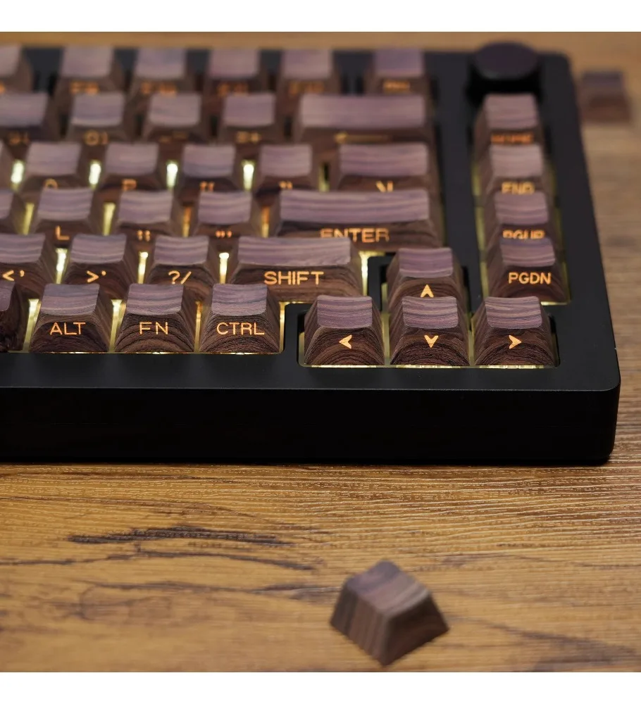 Side engraved translucent PBT heat sublimation ace68 steps from 87wooting walnut grain keycap original height