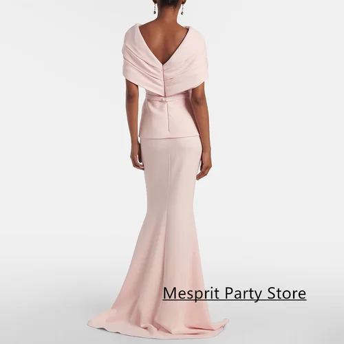 Imagen 2 del producto Vestido de noche árabe sencillo personalizado con hombros descubiertos, tren de barrido plisado, vestidos de fiesta de sirena, vestido de fiesta Formal árabe