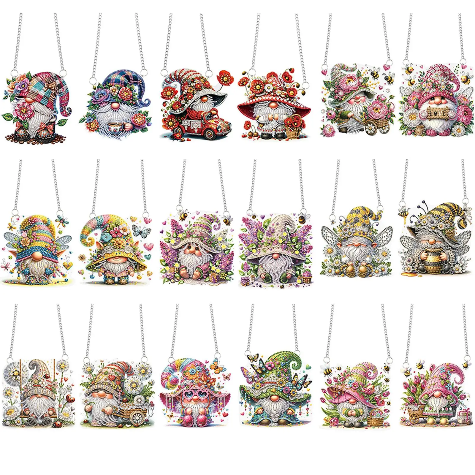 

2Pcs Flower Gnome 2D/Flat DIY Special Shape Hanging Diamond Art Kits Rhinestone Diamond Art Window Pendants Diamond Art Pendant