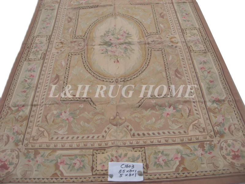 

Free Shipping 5.5'X8' French Woolen Aubusson rug handmade 100% New Zealand wool rugs and carpets