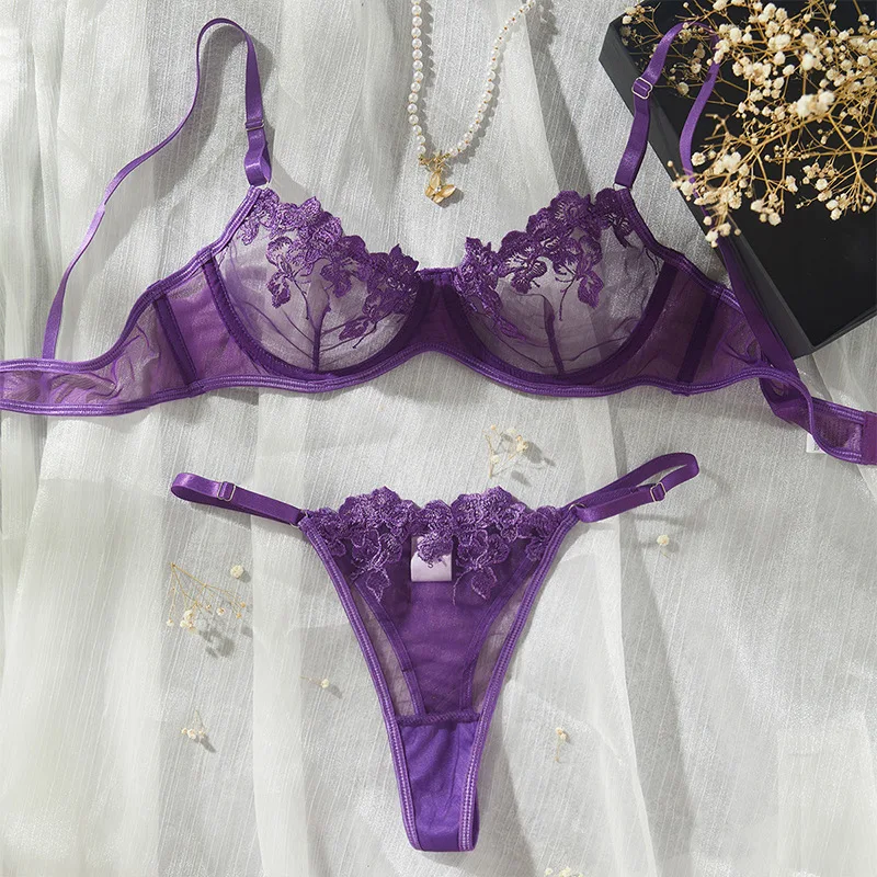 

French cross-border explosion Amazon sex underwear lace sexy suit purple sex bra temptation