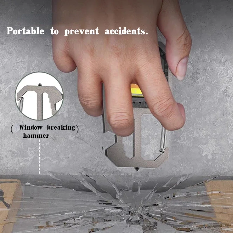 LED Portable Keychain Flashlight Type-c Rechargeable Work Light Outdoor Camping lantern Pocket Wrench Screwdriver Safety Hamme