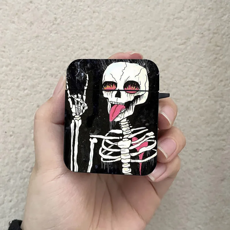 Funny Tongue Skull AirPods Case Black Wireless Bluetooth Earphone Case for Apple Airpods 1 2 3 Pro 2 Protective Case image 2