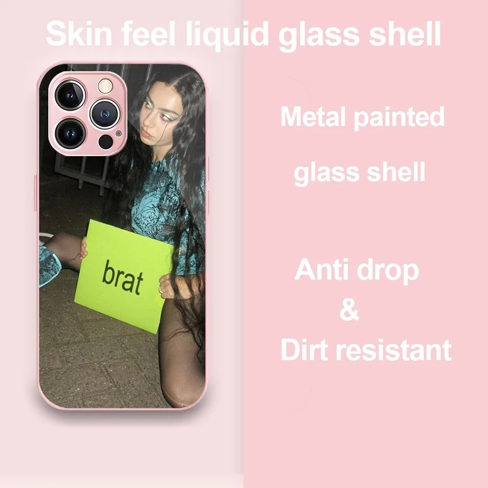 Charli XCX Brat Album  Phone Case For iPhone 11 12 13 14 Pro Max Plus Mini Metal Painted Glass Fashion Antio-Drop Shell