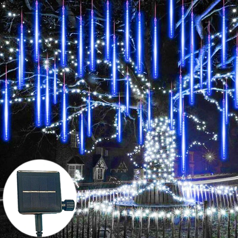 

8tubes Solar LED Meteor Shower String Lights Outdoor Street Garland Holiday Lamp Decoration, Christmas Party Decoration