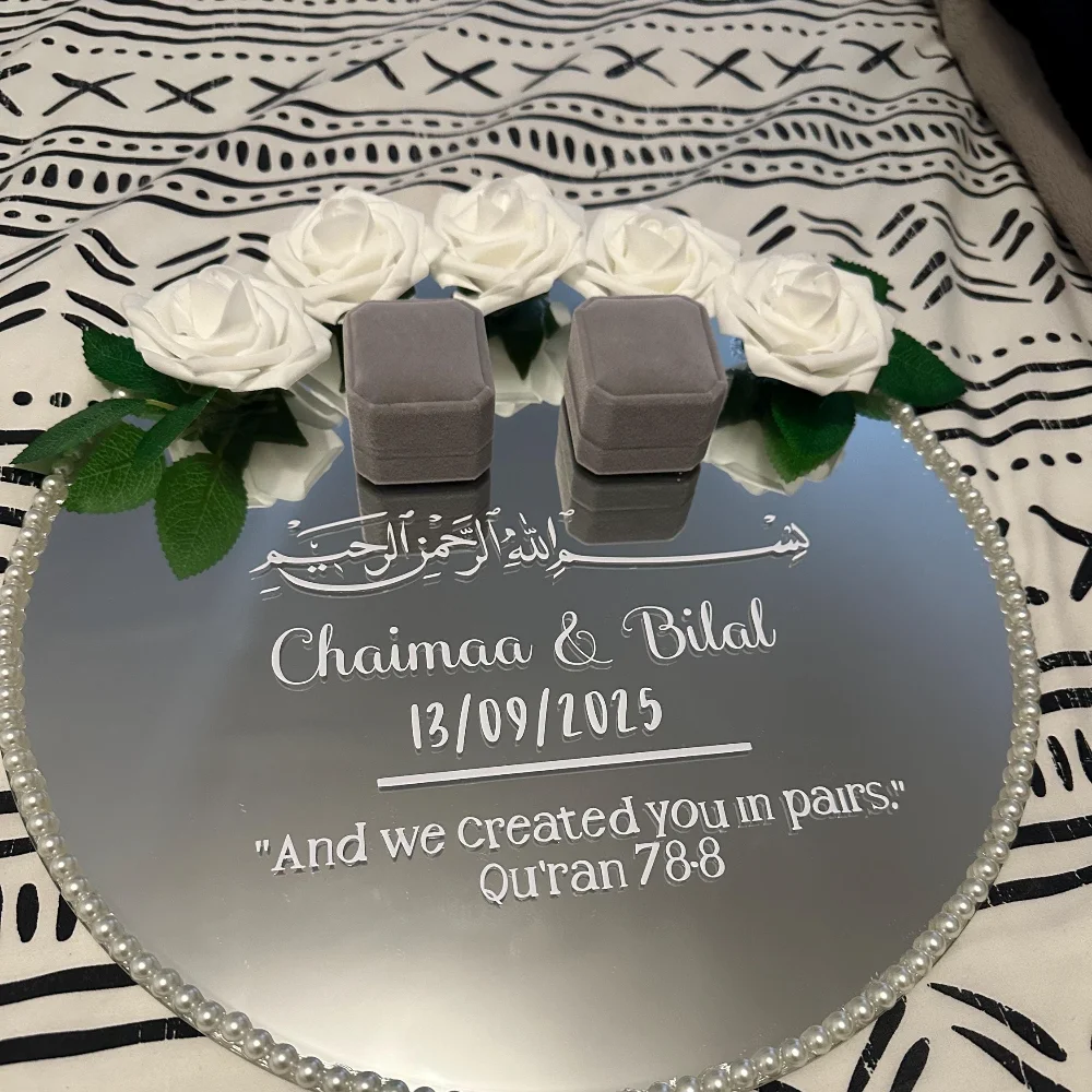 ملصقات الفينيل الزفاف مرآة مسلم علامة مخصصة ملصق حائط من الفينيل نيكا الزفاف المشاركة ملصق لوحة تسجيل أسماء وتواريخ مخصصة