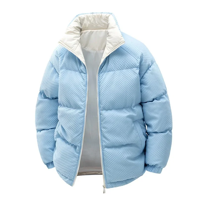 Harajuku الرجال أسفل سترة الشتاء رشاقته الدافئة التباين اللون الوقوف طوق سستة طويلة الأكمام بسيطة تنوعا الذكور ملابس خارجية جديد #3