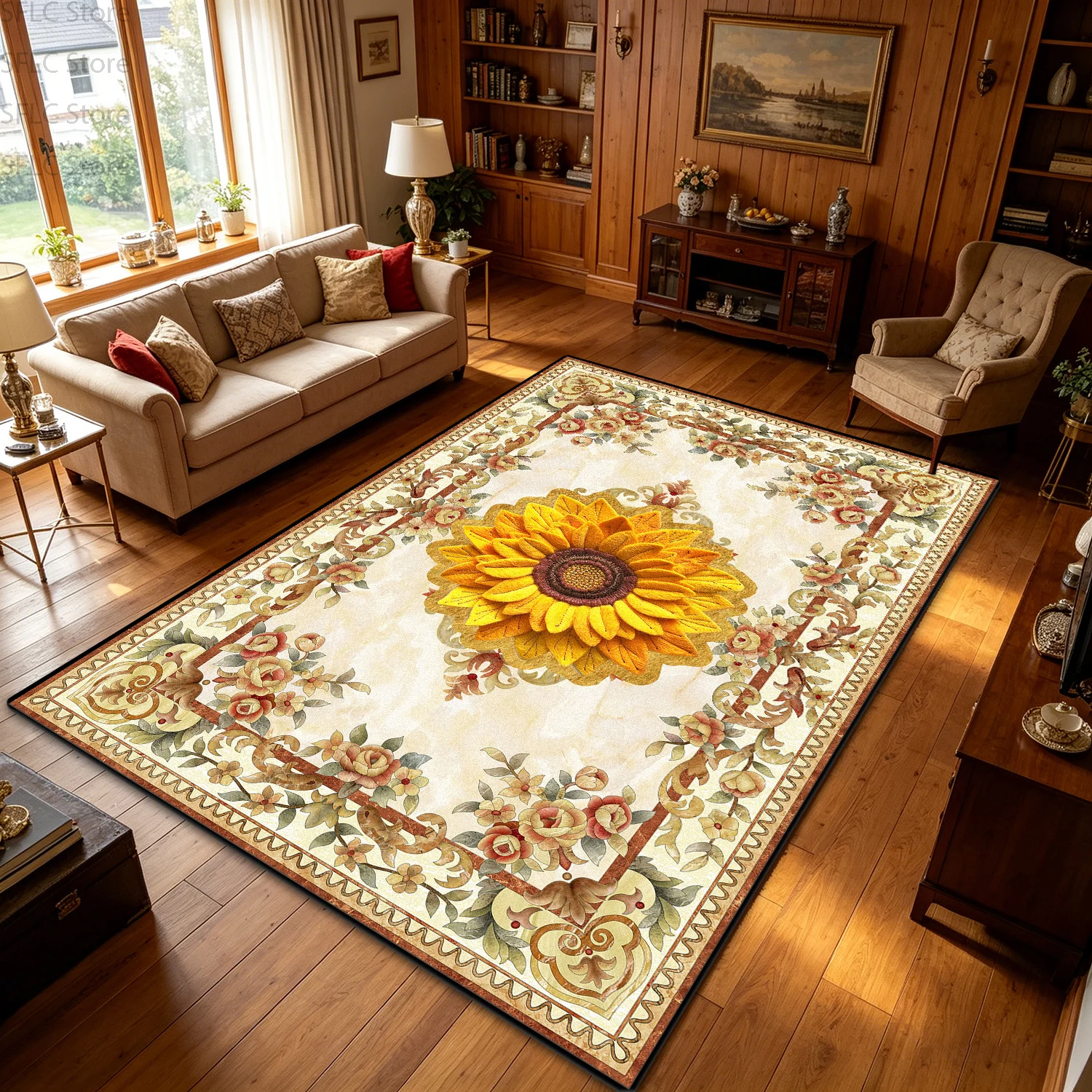 Rococo Light Luxury Flower Style Living Room Carpet Easy Clean Fluffy Large Area Floor Mats Decoration Bedroom Non-slip Soft Rug