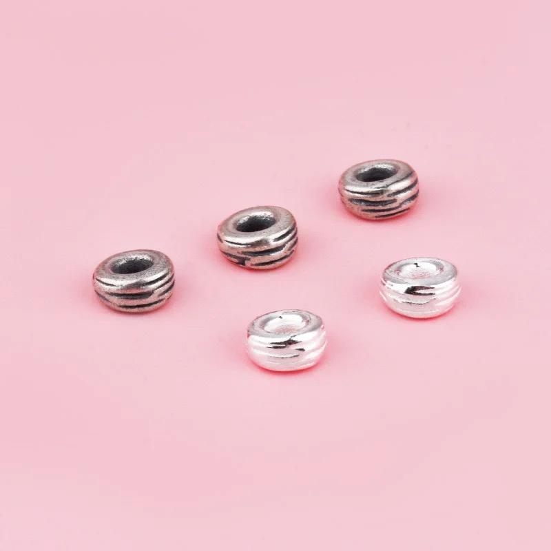 DIY S925 الفضة الاسترليني خمر ملفوف حفرة كبيرة مغلقة حلقة فاصل المنسوجة سوار قلادة باليد #1