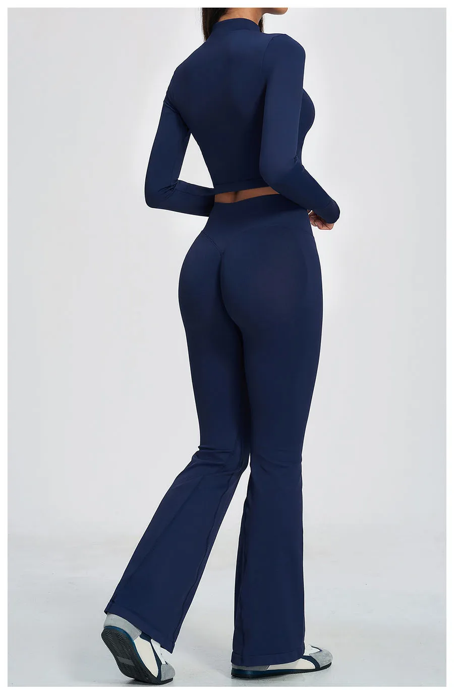 Damen-Trainingsanzug 3-teilig, Yoga-Anzug, nahtloses Sportset, ausgestellte Leggings, Fitness- und Laufoutfit, langärmelige Sportjacke, Yoga-Bekleidung – Detail 14