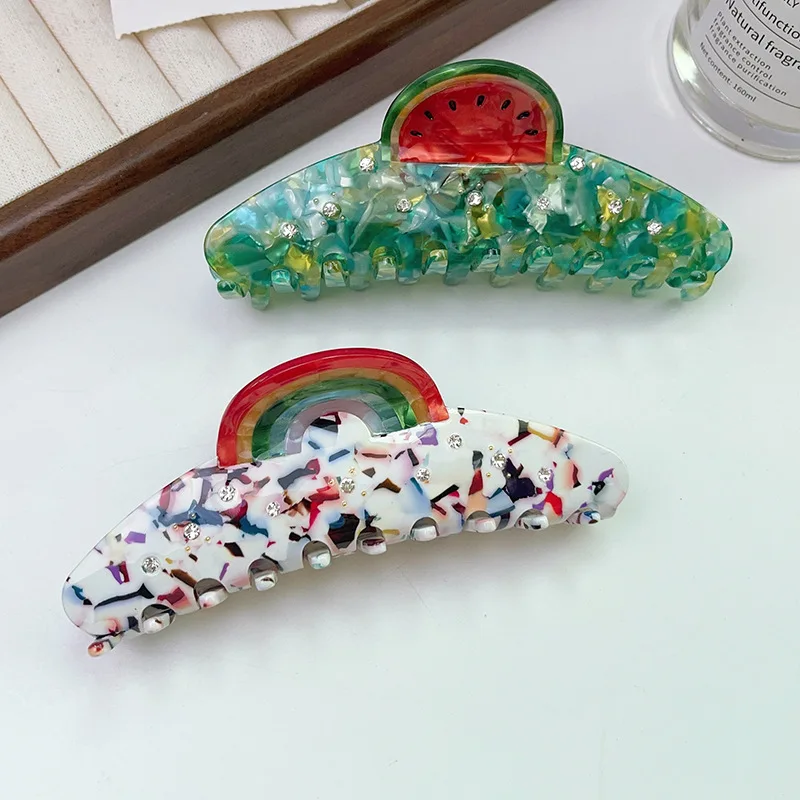 Creative Splicing Butterfly Grab Clip Cartoon Cat Acetate Cute Watermelon Hairpin Rainbow Shark Claw For Women Accessories