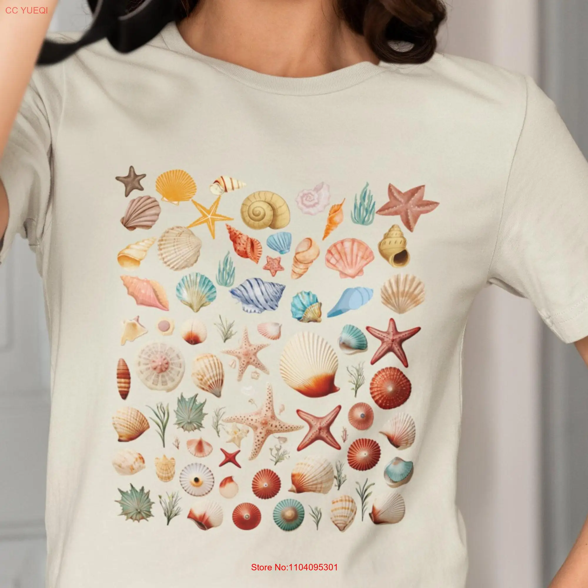 Shells T Shirt undersea shell sea Summer Beach Mothers day gift for her long or short sleeves