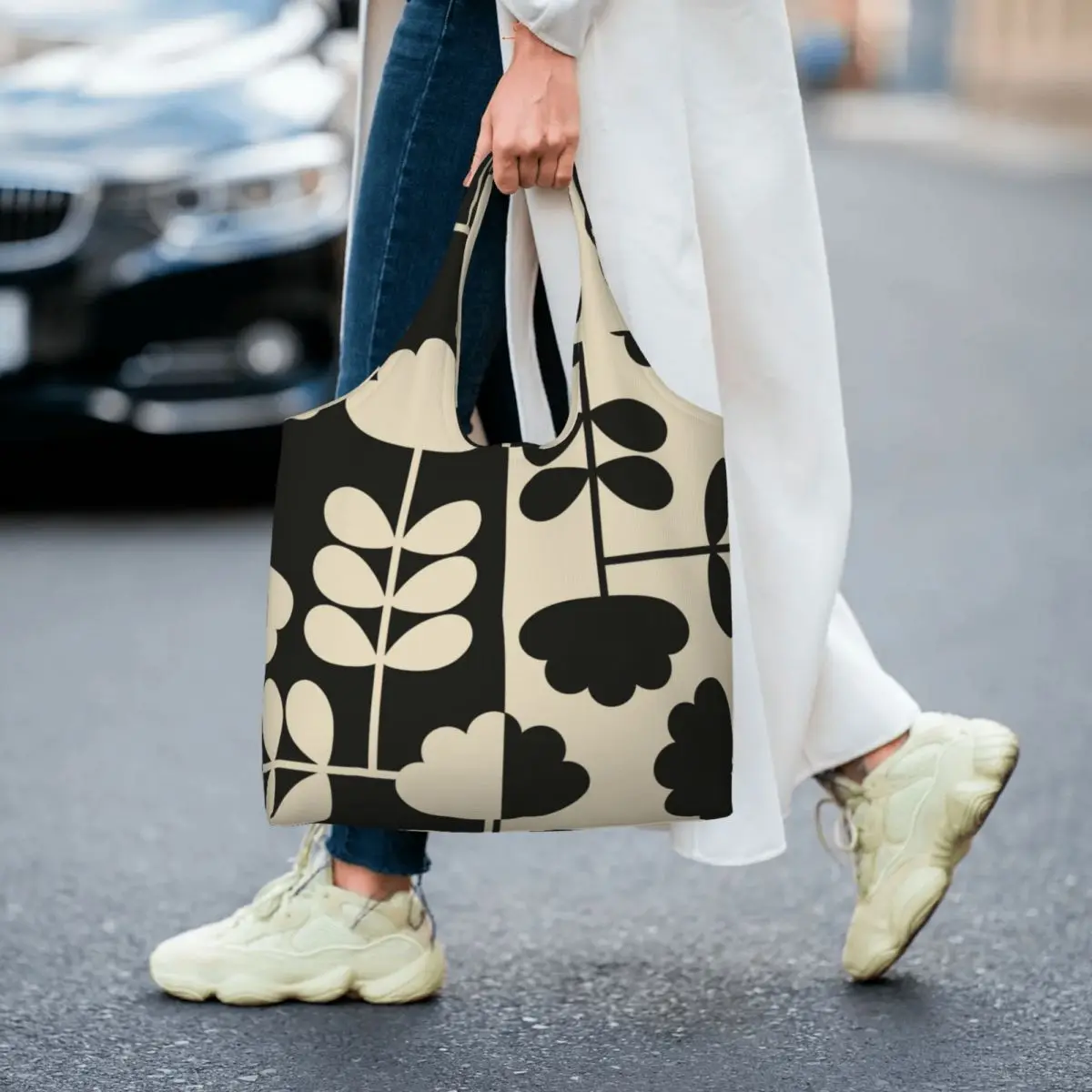 Custom Recycling Print Cut Stem Orla Kiely Shopping Bag Women Shoulder Canvas Tote Bag Washable Groceries Shopper Bags Handbags