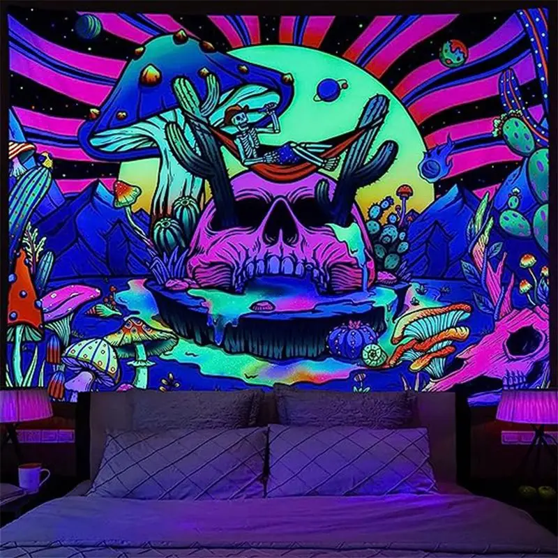 VIKAMA Skeleton Cactus Mushroom Tapestry Wall Decoration Living Room Background Wall Room Decoration Home Decoration