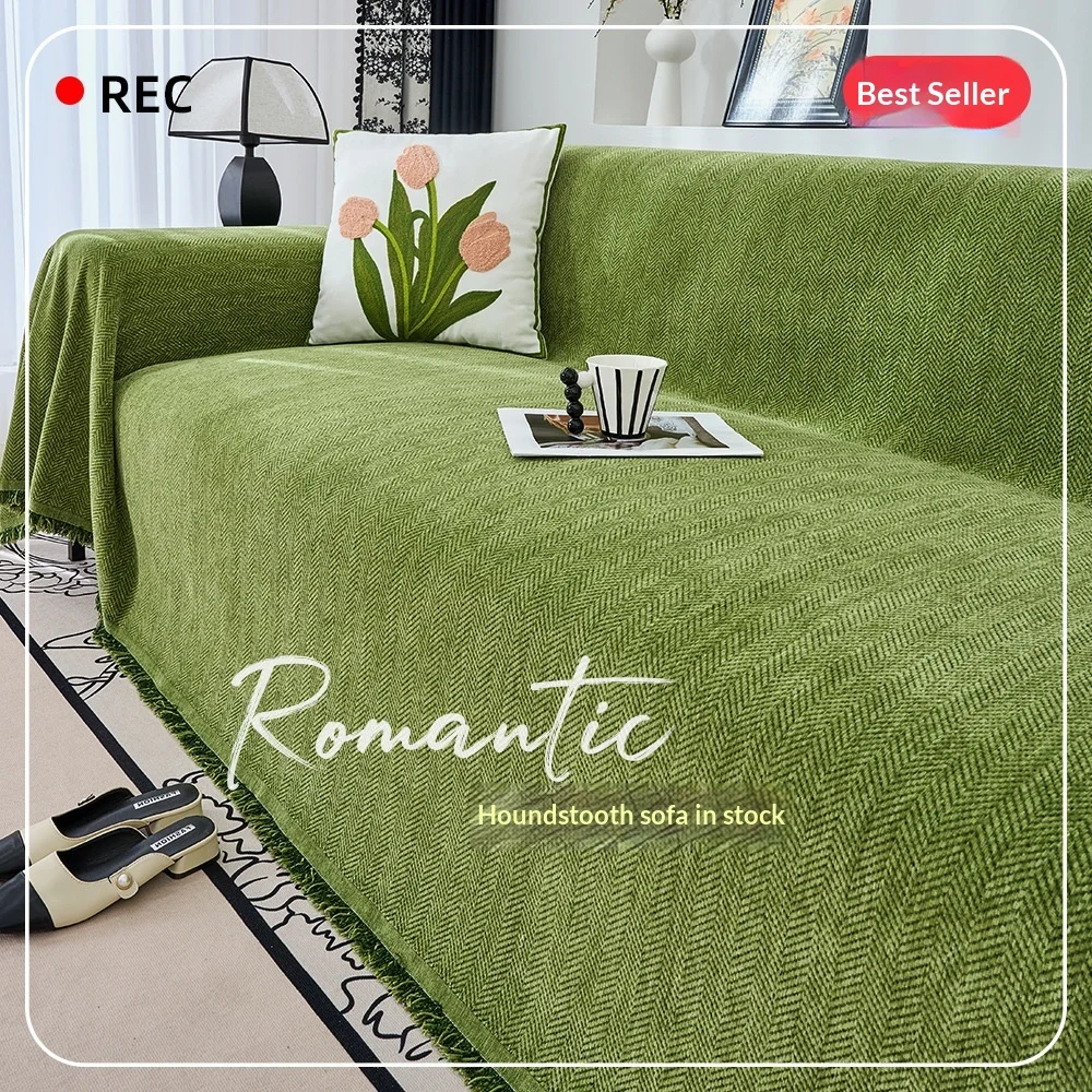 boho Chenille Sofa Cover L Shape Slipcovers with Fringes Luxury Washable Sofa Protector for All Seasons Living Room Decor