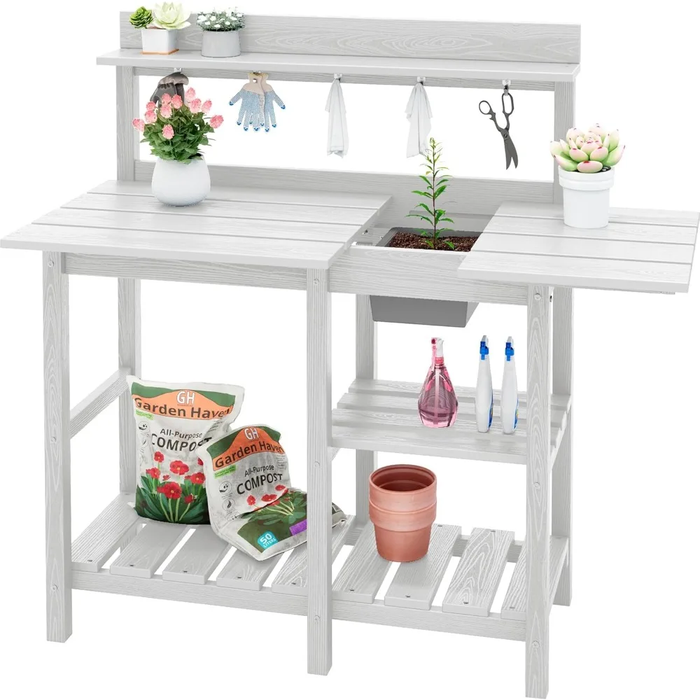 

Outdoor Potting Bench with Removeable Sink,Rot-Resistant HDPE Potting Table for Outside Gardening, All Weather Use, Customized