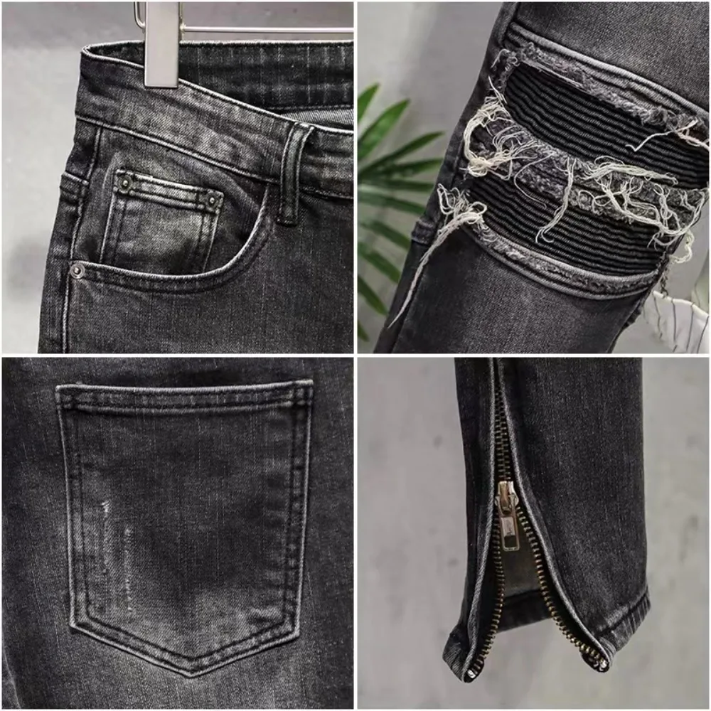 Imagem -04 - Jeans Angustiado para Homens Calças Pretas Compridas Rua Alta Lavado Velho Streetwear Novo