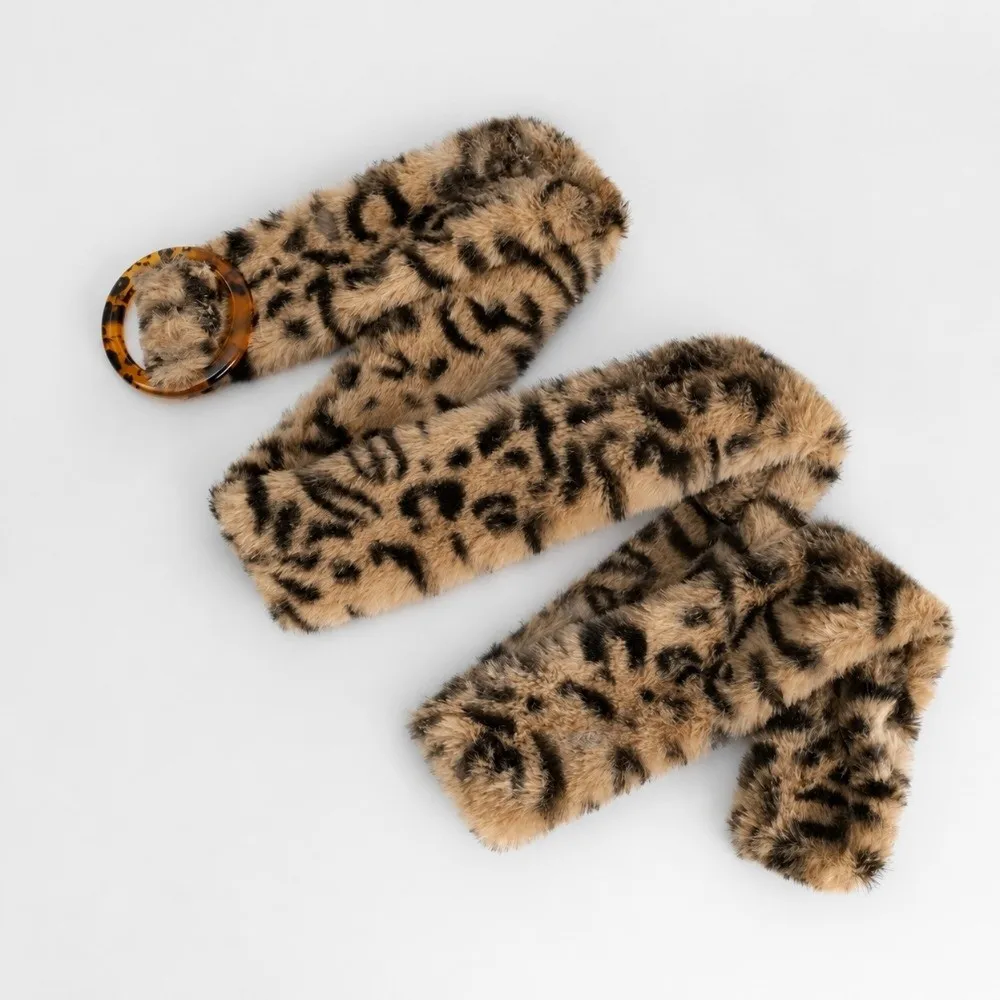 Street Style Faux Fur Waist Belt Adjustable Length Faux Fur Y2K Hip Hop Belt Leopard Print Pattern Leopard Print Belt for Women