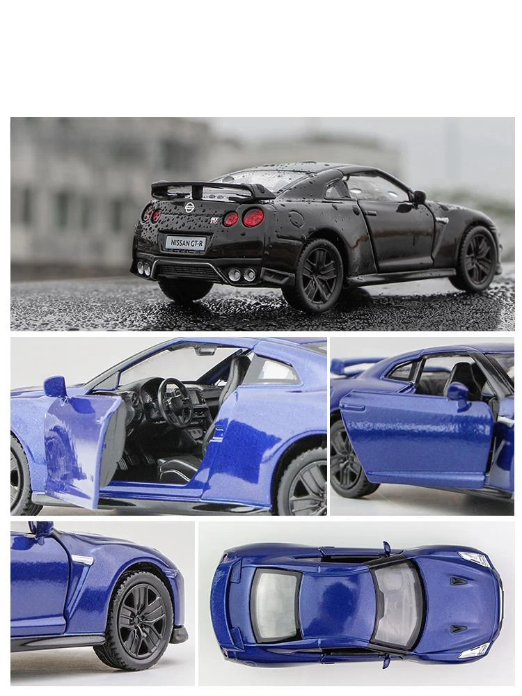 1/36 Nissan Skyline GTR R34 Toy Car Welly Diecast Metal Miniature Model Pull Back Doors Openable Collection Gift For Boy, Kid