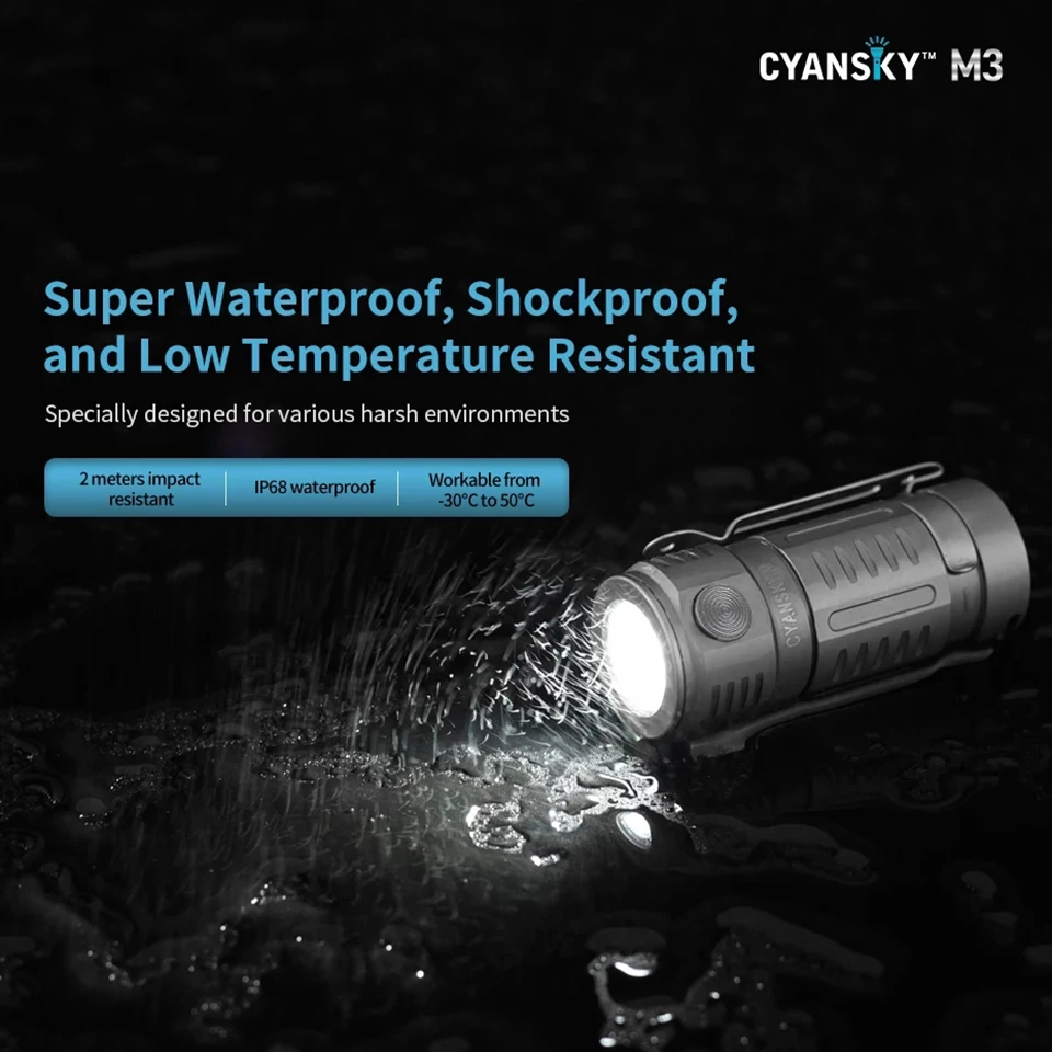 Cyansky M3 EDC Titanium Flashlight Mini Strong Powerful Flashlight LED Small Self-defense Outdoor Waterproof Household Portable