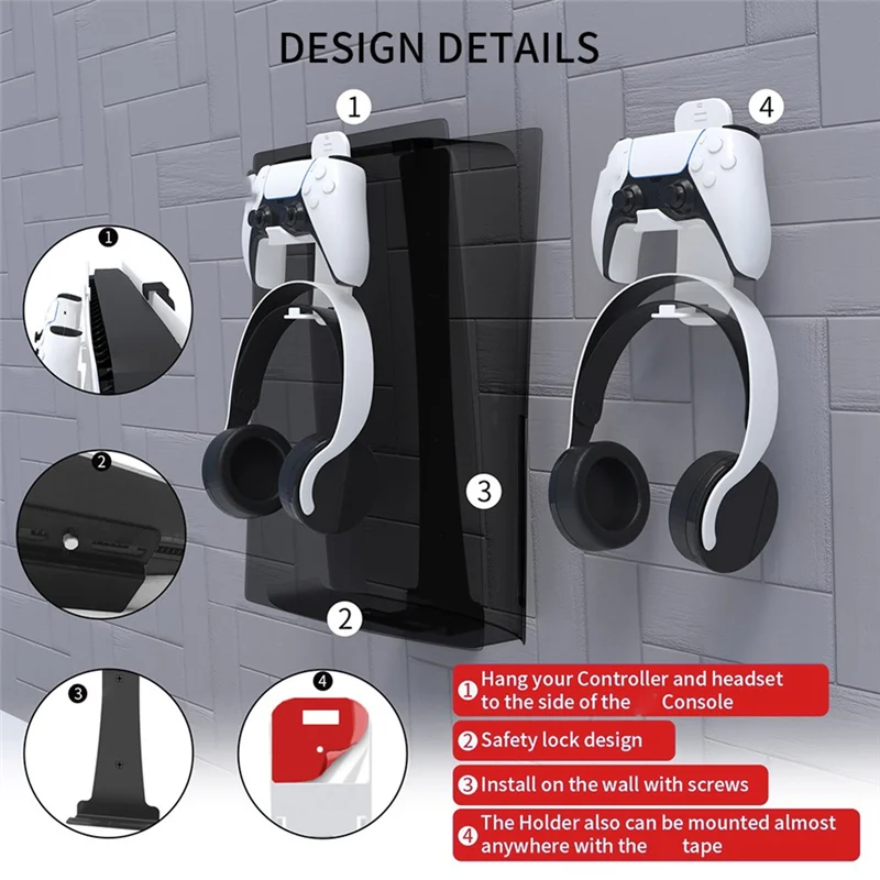 لوحدة التحكم النحيفة PS5 دعامة تخزين معلقة مع مقبض سماعة الرأس رف تخزين أجزاء الملحقات باللون الأسود