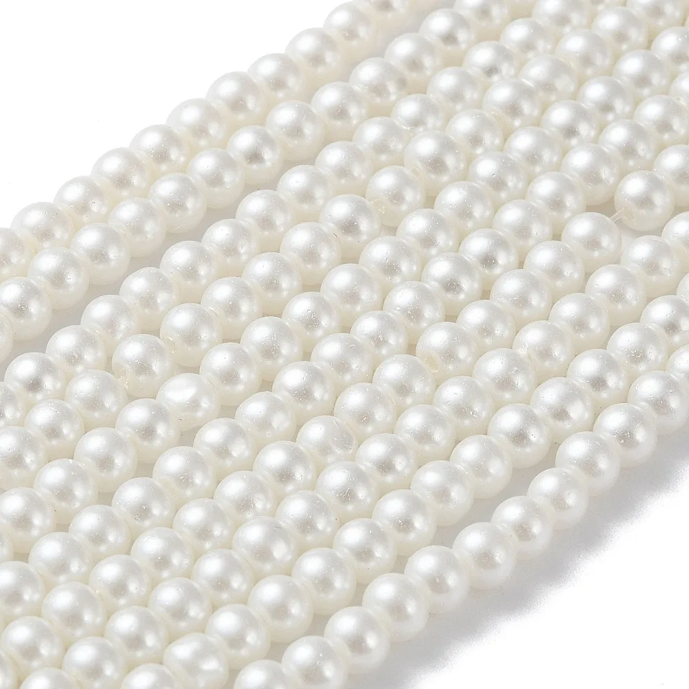 1strand Baking Painted Pearlized Glass Pearl Round Bead Strands White 4~5mm Hole: 1mm 210pcs/strand 31.4 inch
