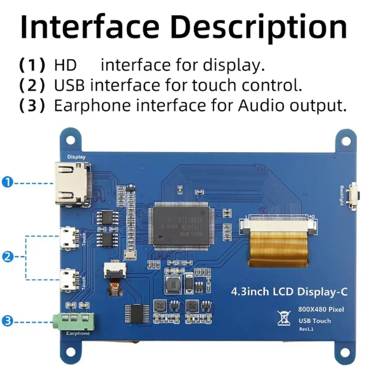 PHONE&GEAR 4.3inch LCD Display 800x480 Capacitive Touch Screen for 5 4B 3B 3B 2B B+ B 3A+ A+ Zero W Zero