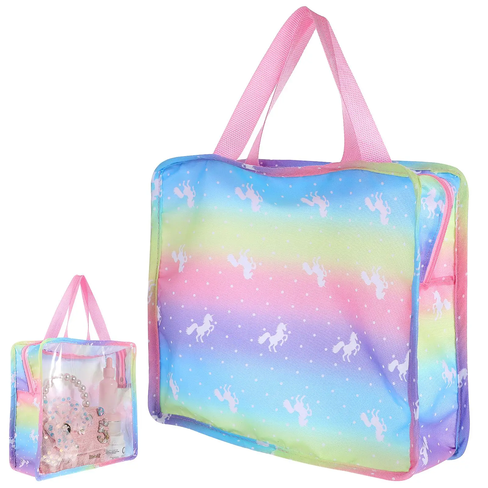 

Newborn Accessories Kit with Clear Display Rainbow Carrying Bag Transparent Display Window Fit 18inch Dolls Travel Set