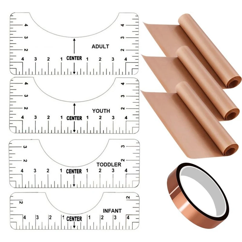 Tshirt Ruler PTFE Sheets Heat Tape, Plastic+PTFE 3 PTFE Sheets For Heat Press 16X12inch, For Vinyl Alignment