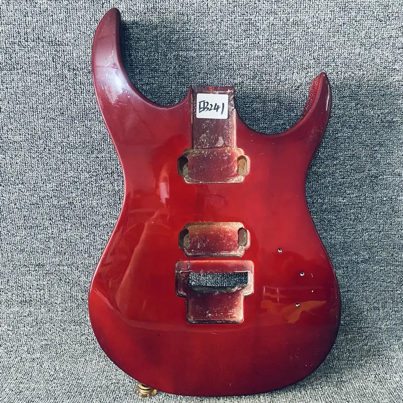 EB241 Transparent Red Color Floyd Rose Electric Guitar Body Unfinished with 2 Humbucker Pickups in Solid Wood DIY Replace Use