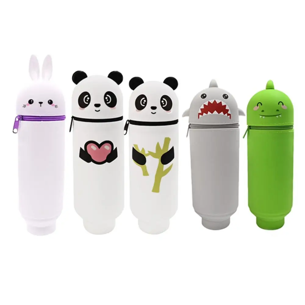 Cute Foldable Pencil Case Silicone Animal Shape Stationery Organizer Dirt Resistant Rabbit Panda Pen Container for Students