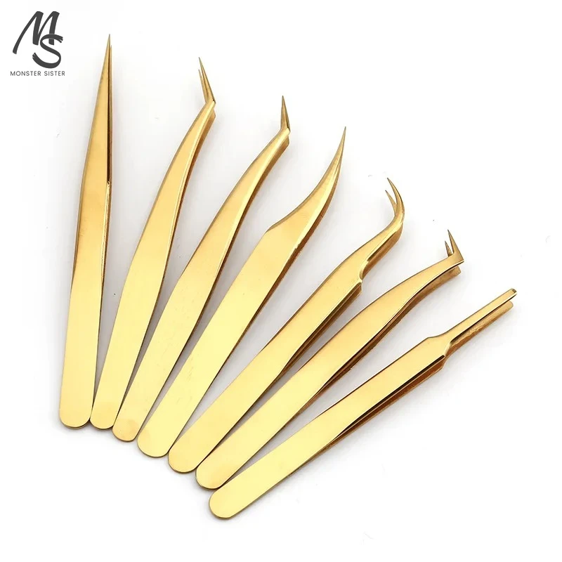 7PCS False Eyelash Tweezers Stainless Steel Superhard Lash Extension Tweezers 3D Accurate Anti-static Tweezers Makeup Tools