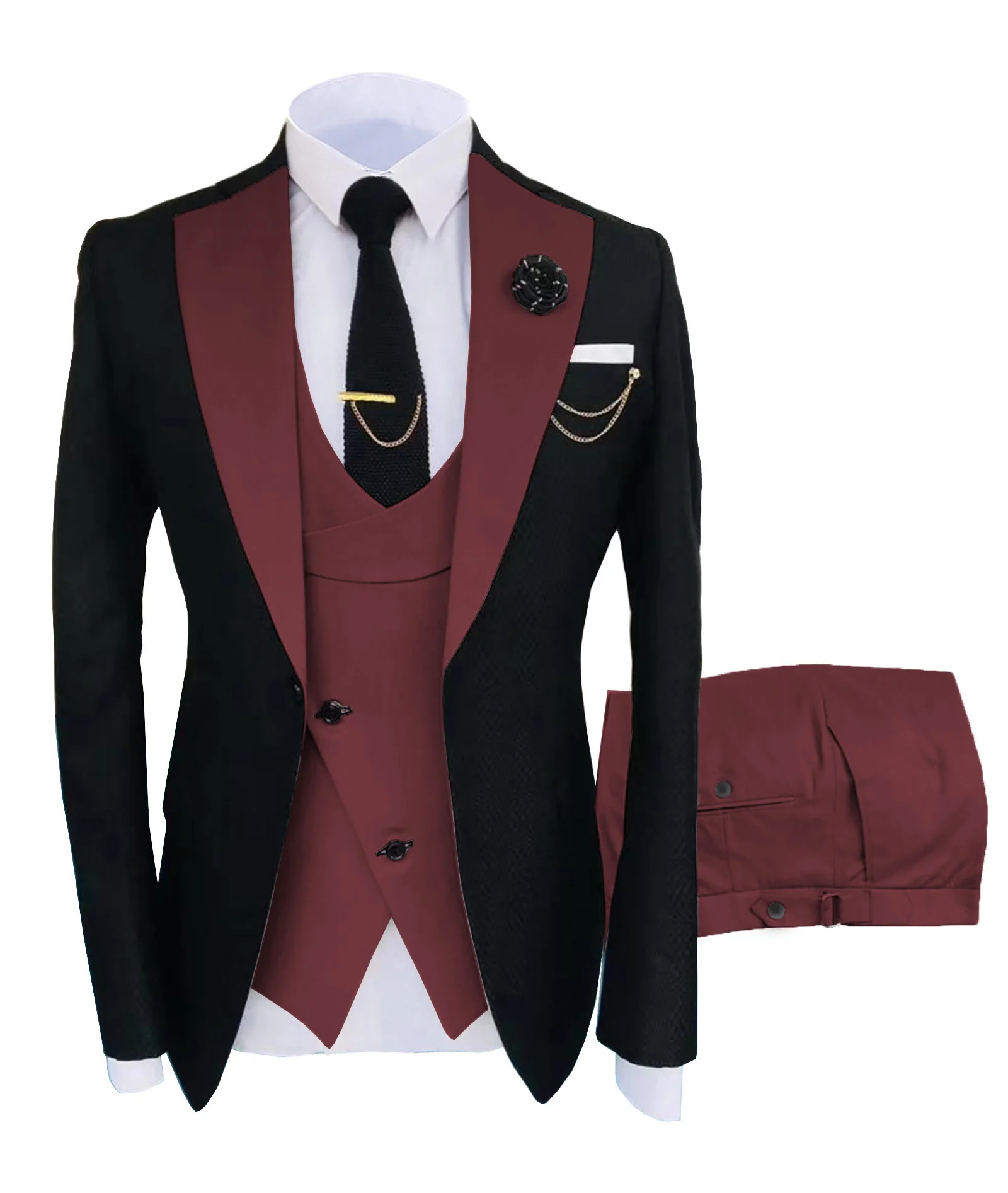 Wedding Suits Men Formal 3 Pieces Tuxedos Slim Fit Business Beige Suits Groom Champagne Tuxedos Suit (Blazer+Pants+Vest)