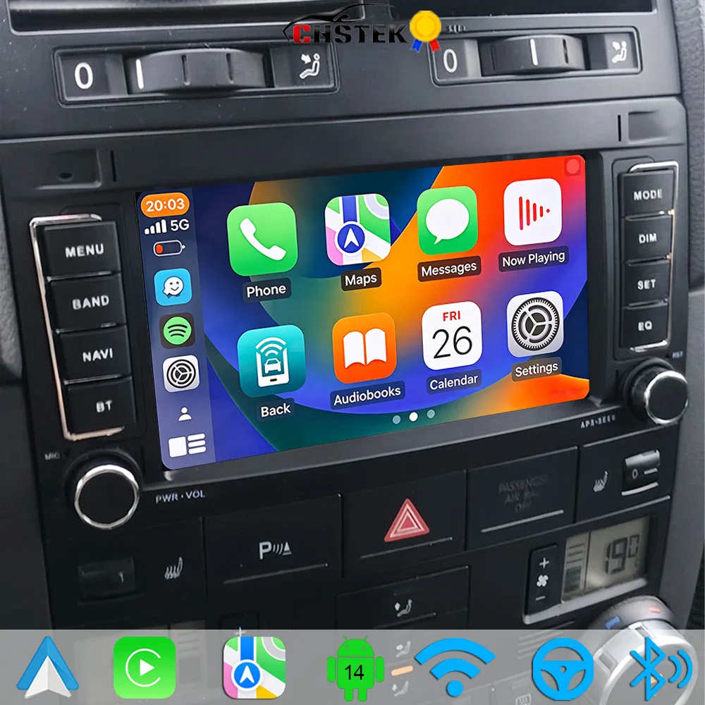 CHSTEK Android 14 Car Radio For VW Touareg 7L T5 Multivan Transporter 2002-2014 Wireless CarPlay Android Auto GPS DSP WIFI 4G BT