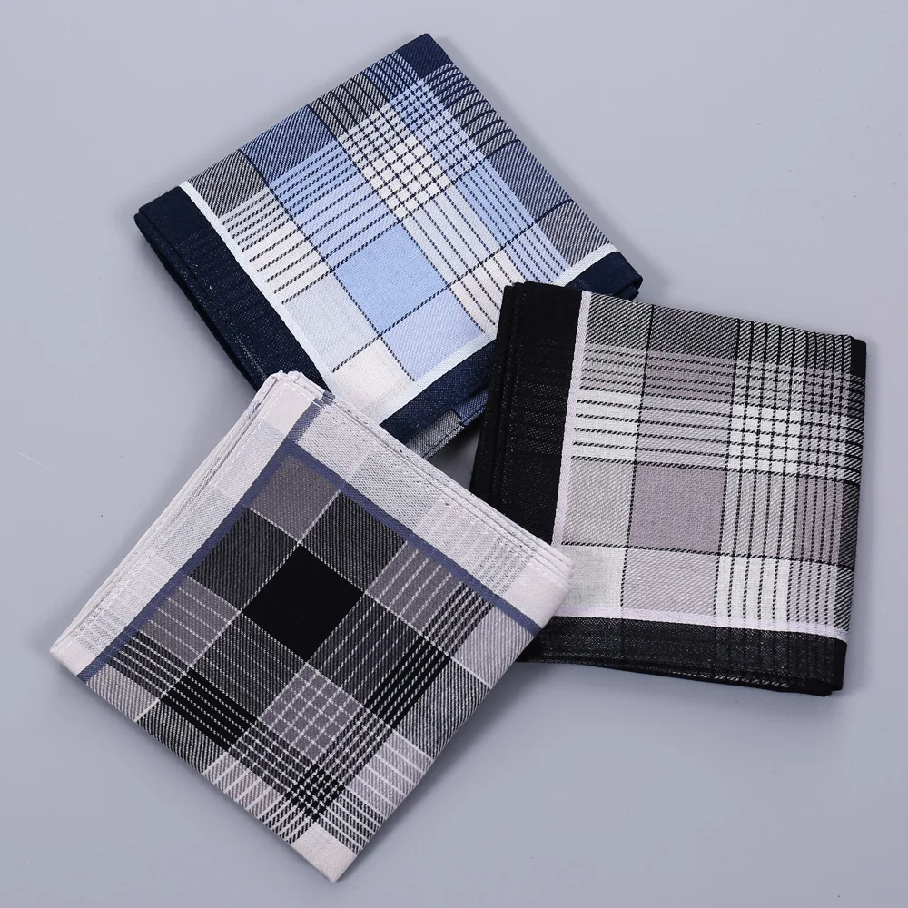 Men's Pure Cotton Handkerchiefs Soft and Comfortable Cotton Handkerchiefs Classic Plaid Handkerchiefs Boys' Gentlemen's Groom's