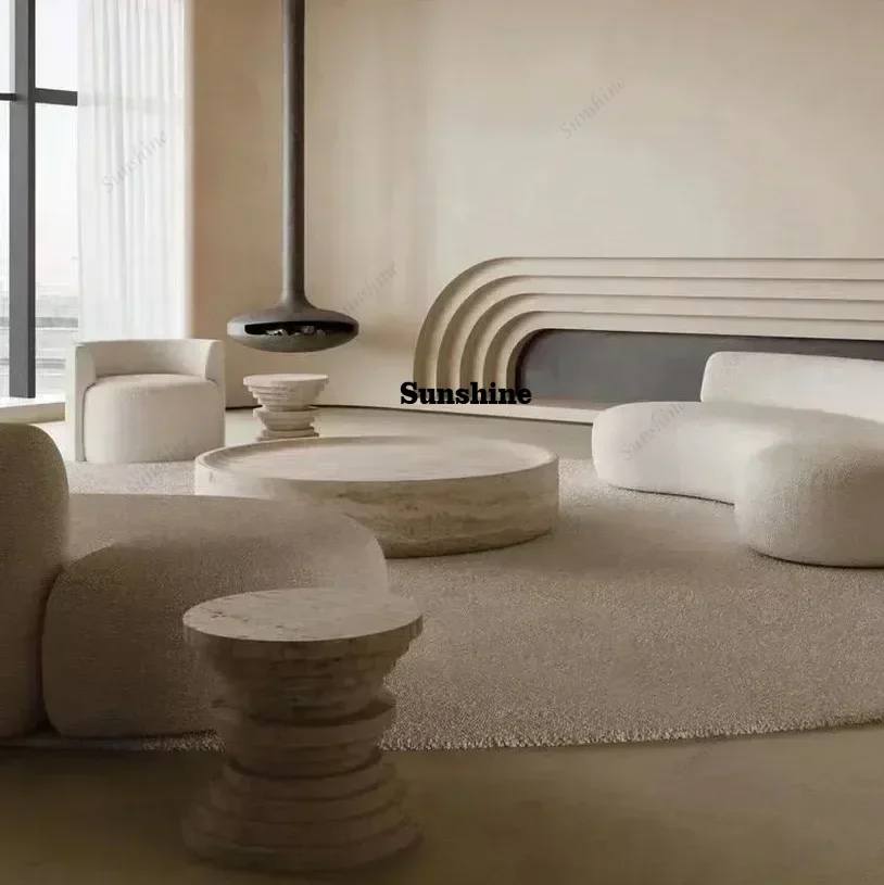 Design Modern Travertine Marble Round Coffee Table Luxury Oval Center Table  FT