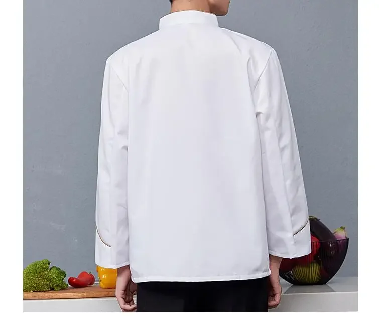봄 요리사 유니폼 요리사 재킷 긴 소매 중국 용 레스토랑 자수 남자 화이트